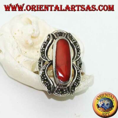 Anello in Argento 925‰ con corniola ovale allungata in un otto di