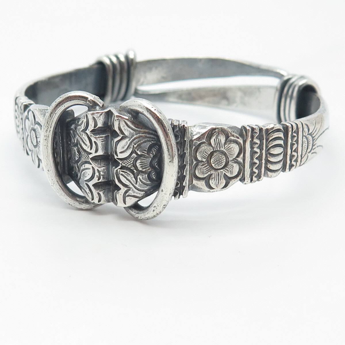 ジャンク品 925 sterling ハンブルグ 銀貨 プレート 980 Fine Silver Rare Antique China Power Bangle Bracelet 7.5