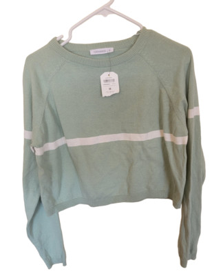 Terranova Medium Med Sweater Crop Top Mint Green White Stripe NWT