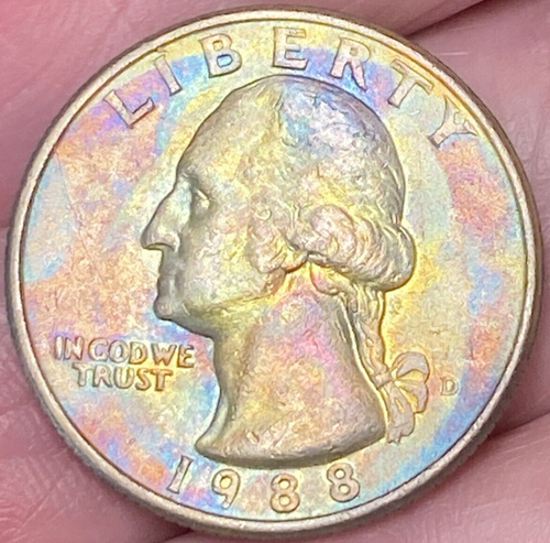 1988-D Washington Quarter Beautiful Brilliant Rainbow Toned Coin #1 - Picture 5 of 8