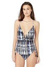  108 Lucky Brand Plunge Front One Piece Purple Solstice Canyon Size Large