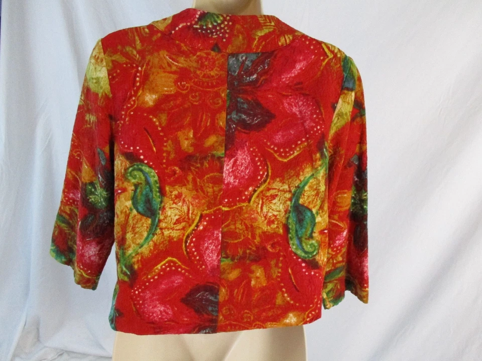 Chico's 女式 0(小号)橙色红色花卉 3/4 袖内衬夹克外套 CB34N — 第 4/4 张图片