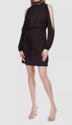 $125 Michael Kors Women's Black Mock Neck Cold Shoulder Minidress Size S