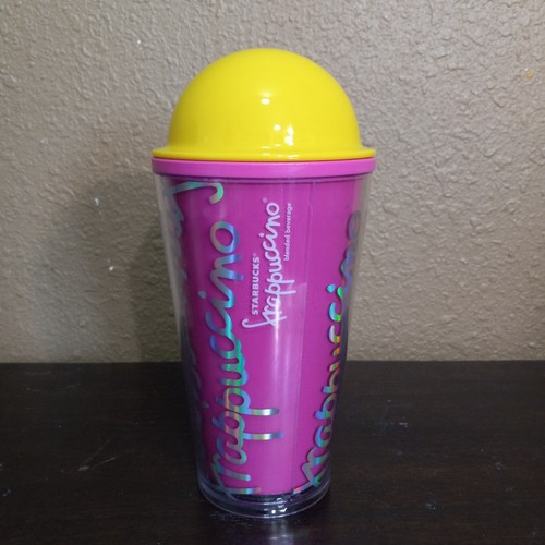 2014 Starbucks Frappuccino 16oz Plastic Pink Yellow Tumbler Cup no Straw 3807 - Picture 2 of 8