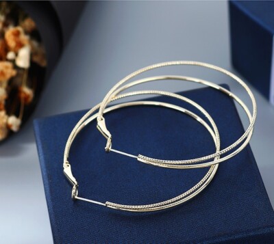 BRANDNEU>VERGOLDET ZWEI KREISE CREOLEN MUSTER & 925 SILBER PINS OHRRINGE