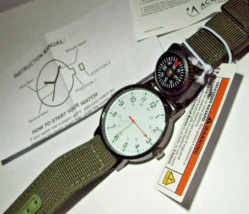 Herren Militär Field Watch mit Kompass NEU mit Etikett passt 6,5"-7,75" sieht super aus