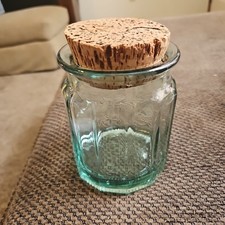 Thick Heavy Vintage Aqua Glass Modern Decor With Cork Stopper 5.5"