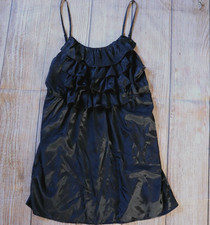 Umgee USA Mini Dress ~ Size L Women's ~ Black Satin Ruffled Neckline Lined