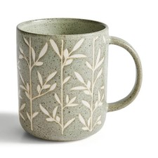Floral Wax Resist Mug Sage Green – Brand New Stoneware Tea Coffee Cup A3