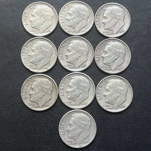 10 1961 SILVER ROOSEVELT DIMES USA UNITED STATES OF AMERICA MINT COIN COLLECTOR