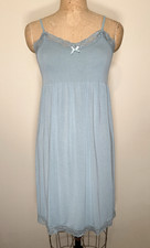 Lace Trim Knit Nightgown Sleeveless Chemise Sleepwear Blue Green Size Medium