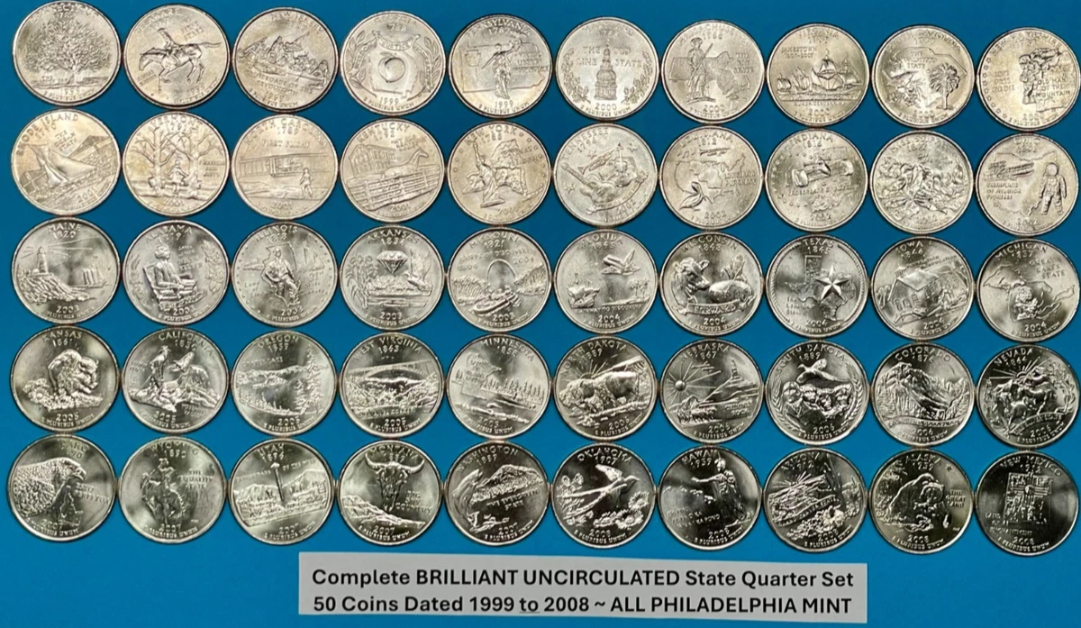 Uncirculated Uncertified 50 State Set US State Quarters (1999-2008