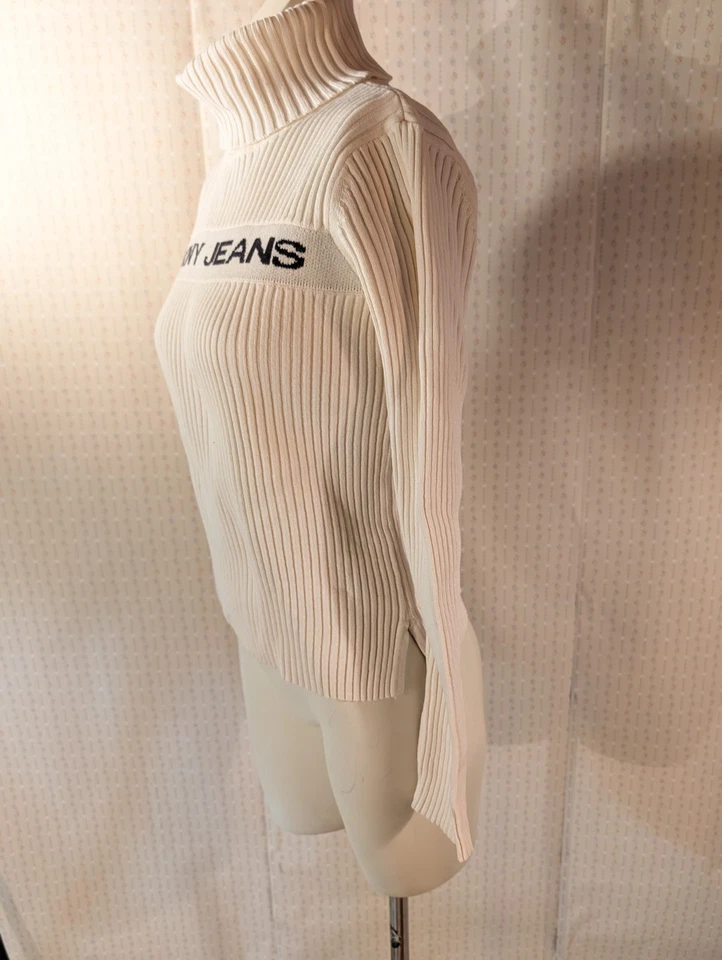 Vintage DKNY Sweater S Fitted Ribbed Spell Out Logo Turtleneck 90s Y2K Preppy - Image 3 of 4