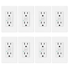 8PK GFCI Outlet 15A LED Indicator WR TR ETL Listed Flame-Retardant + Wall Plate