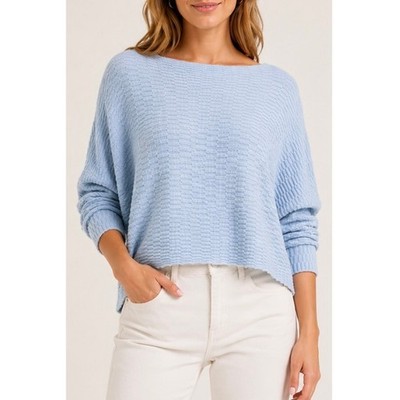 Kerisma Ryu Blue Textured Dolman Sweater Soft Ribbed Cozy Knit Top S/M