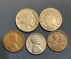 U.S Coin Lot – Buffalo Nickel, Liberty V Nickel, 2 Wheat Cents, Steel War Cent