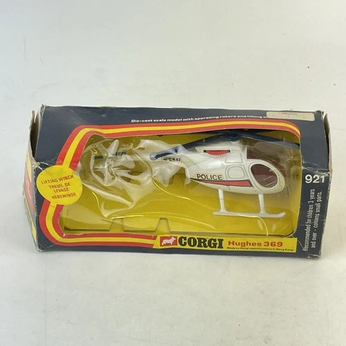Vintage Boxed Corgi Toys 921 Hughes 369 Police Helicopter Box A/F
