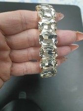 Gold Plated Clear Crystal Stackable Bangle Br...