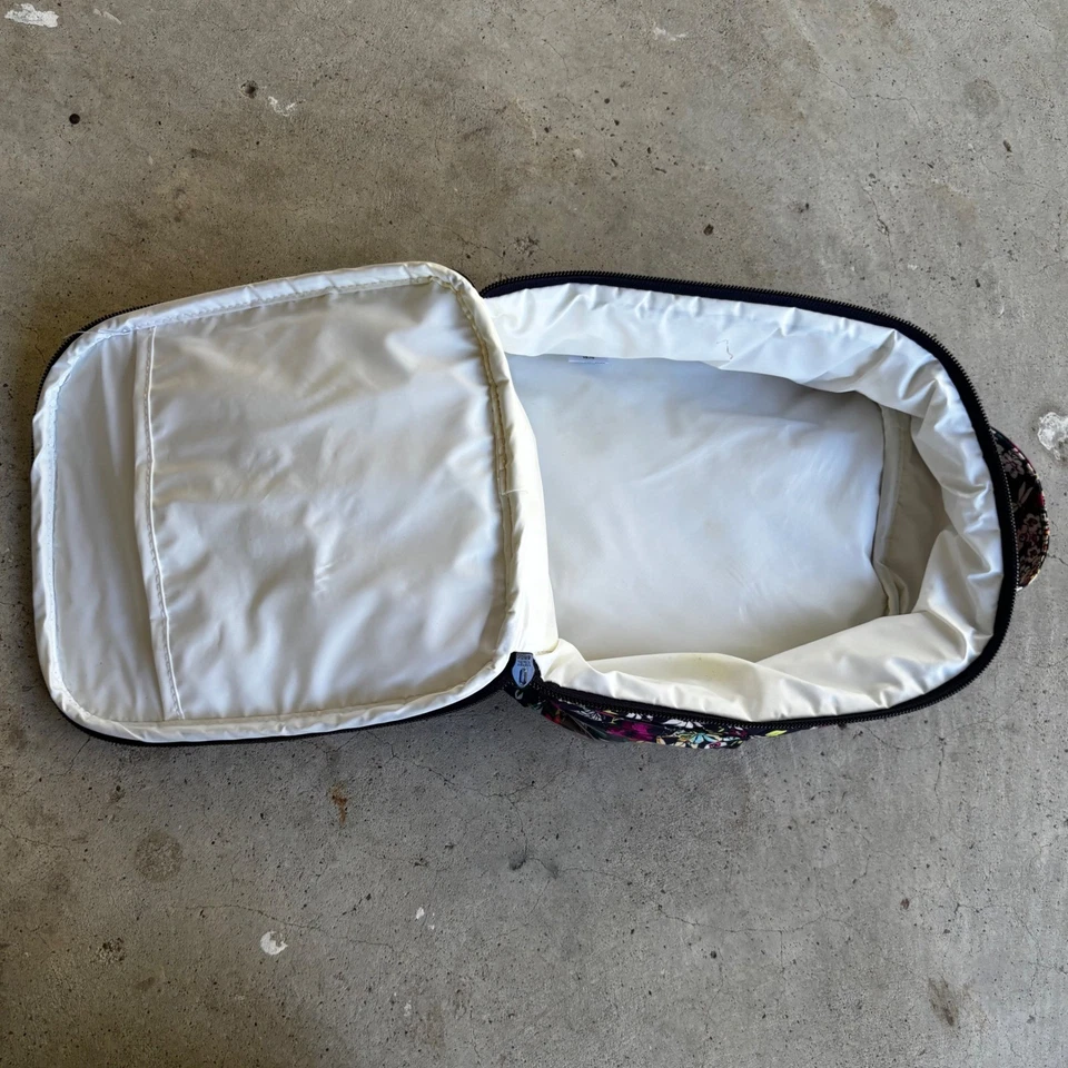 Vera Bradley Lancheira Acolchoada Refrigerador Floral Preto Rosa Amarelo Branco Zíper Top - Imagem 4 de 4