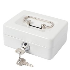 Small Cash Box with Lock and Slot Metal Money Box Piggy Bank for Kids White