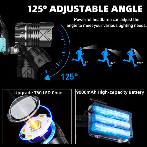 3000 Lumens Super Bright Headlamp, Rechargeable LED Head Lamp, 90 Hour Batter... - Picture 6 of 8