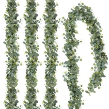 4 PCS Artificial Eucalyptus Garland 5.9FT Faux Silver Dollar Greenery Garland...