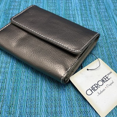 Bronze Pebbled Faux Leather Mini Wallet Small Tri-Fold Card Slots ID Viewer Vtg