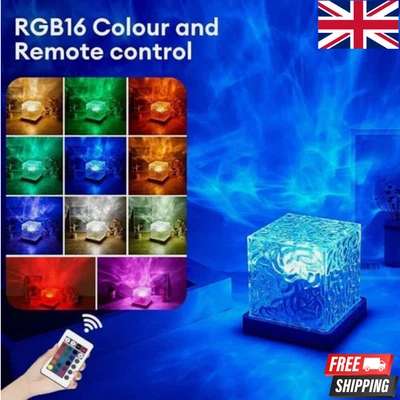 CUBE NORTHERN LIGHTS WATER WAVE NIGHT LIGHT WITH REMOTE LED ATMOSPHERE LAMP UK