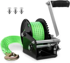 1600lbs Boat Trailer Hand Winch, 26ft Strap,Ratchet 4:1 Gear, Heavy Duty Hook