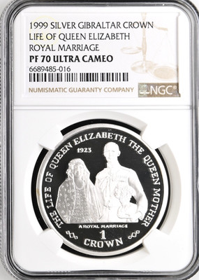1999 Gibraltar 1 Crown Life of Queen Elizabeth Royal Marriage