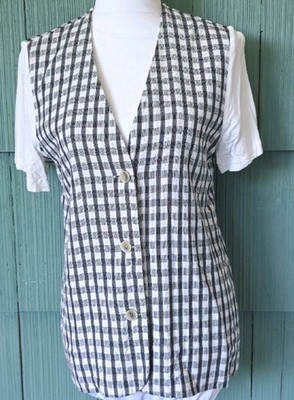 Sag Harbor Button Down Blouse Top Women's Size 10 Black Short Sleeve