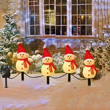 4Pc LED Christmas Snowmen Solar Lights Stake Lamp Path Garden Outdoor Xmas Decor