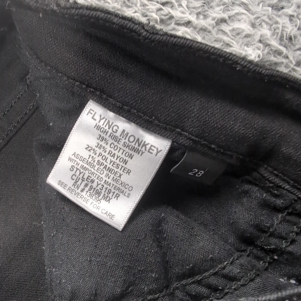 Flying Monkey Jeans Women 28 Black High Rise Skinny Fit Stretch Denim Distressed - Image 4 of 4