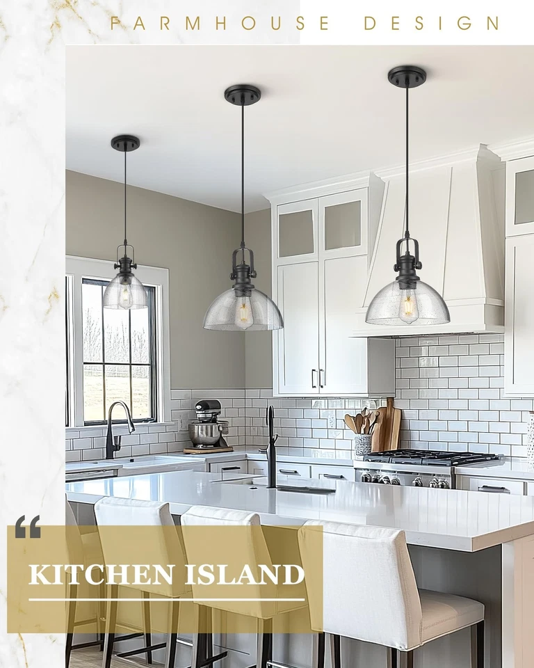 Black Pendant Lights Kitchen Island, 10.5" Farmhouse Pendant Lighting with Cl... - Image 4 of 4