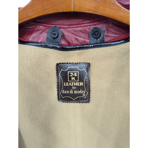 1970s Vintage Dan Di Modes 24K Leather Red Trench Coat Removable Lining Size 14 - Picture 6 of 8