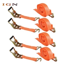 4 Piece 1.5" x 15'  Polyester Ratchet Straps J Hook Heavy Duty Tie Downs 4000Lbs