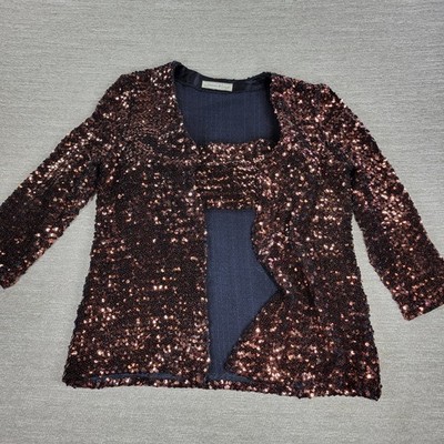 Jenni & Lizzi Sequin Jacket Bronze Metallic Open Front Hand Sewn Theatre Holiday