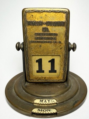 Brown & Bigelow Brass Perpetual Desk Calendar Antique Advertising WORKS !!