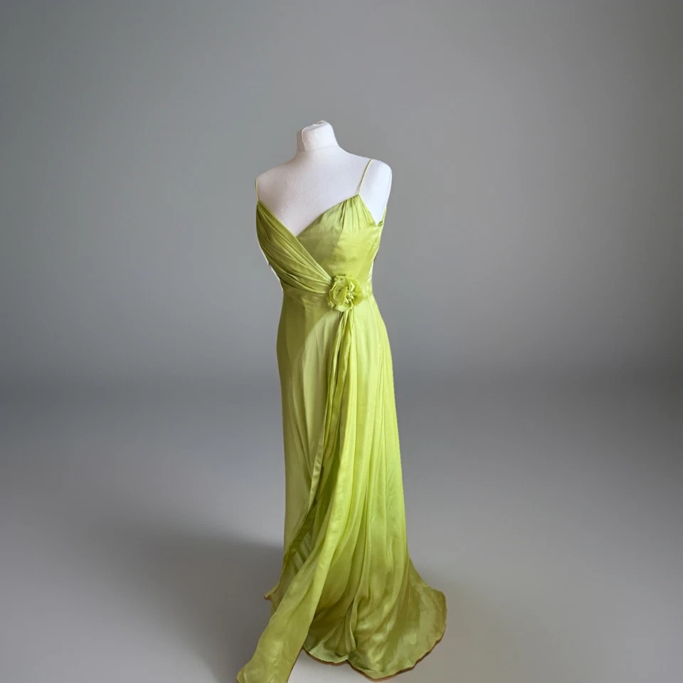 Vestido THEIA Glam OLD HOLLYWOOD BALLGOWN Pistacho Seda CHIFÓN FIESTA GRADUACIÓN COMPLETA S Foto 4 de 4