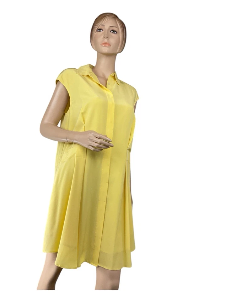 $395 Vestido camisero de seda manga gorra limón Gigi TORY BURCH talla 8 Foto 2 de 4