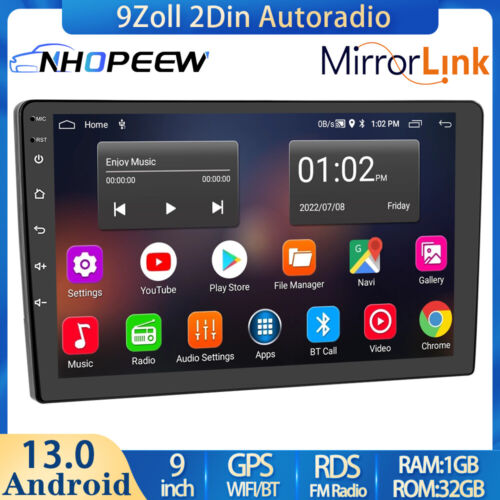 9 Zoll Doppel 2Din Android 13 Autoradio GPS Navi Bluetooth WiFi FM RDS USB 32GB - Bild 1 von 10