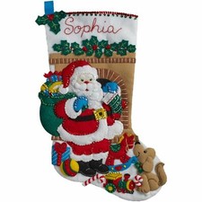 Bucilla SANTA'S VISIT Felt Christmas Stocking Kit Fireplace New F.D.OOP 18"