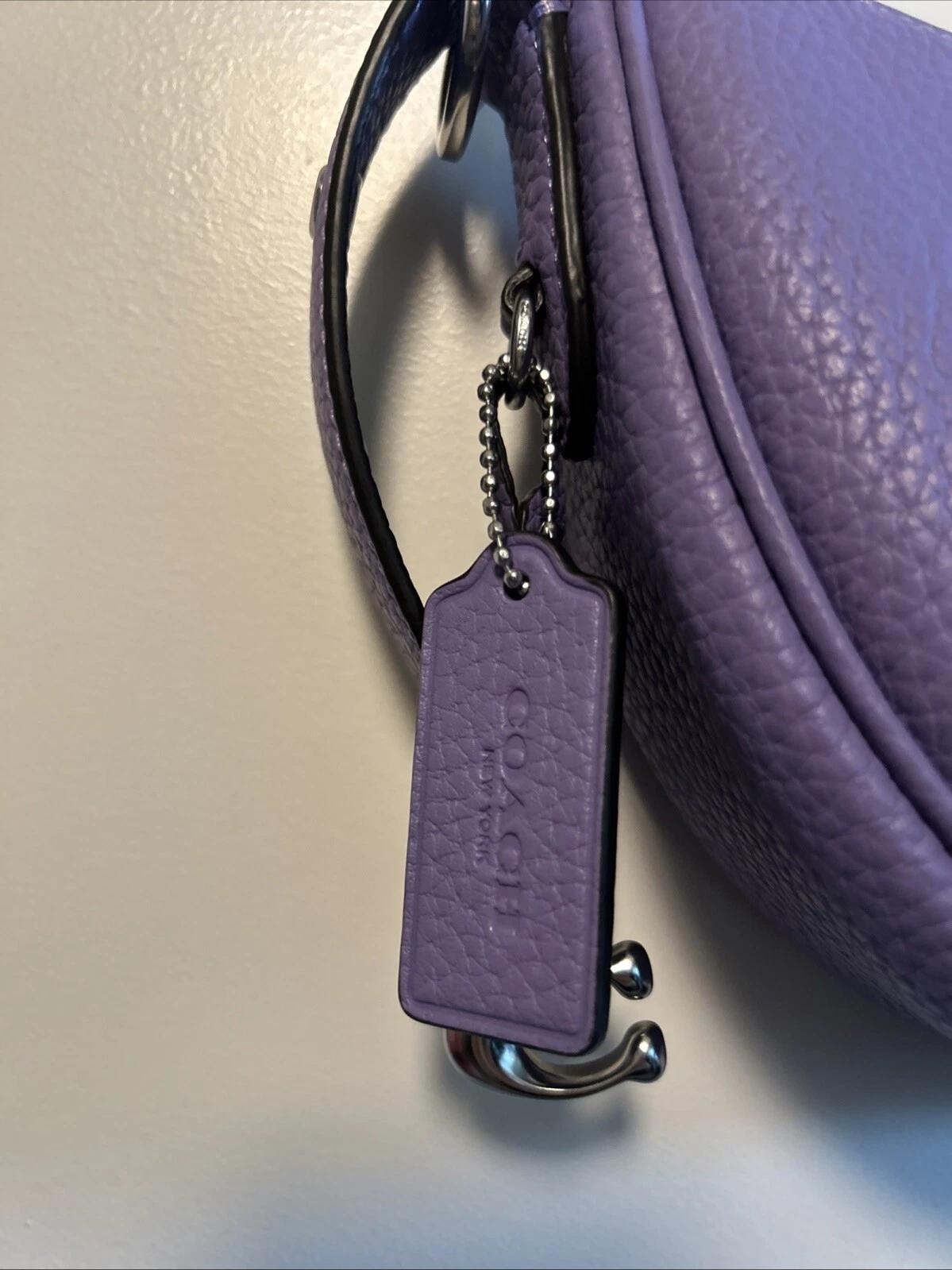 Coach Borsa a tracolla Luna in pelle di ciottoli mezzaluna viola chiaro ferramenta argento