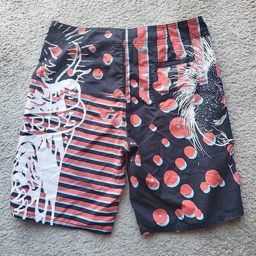 Ed Hardy Board Shorts Mens 36 Black Red Skull Swimwear Graphic Pray For Surf - Picture 3 of 12