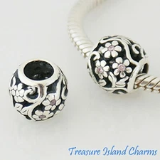 Flowers 925 Sterling Silver European Spacer Bead Charm with Purple CZ Floral