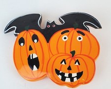 Painted Wood Acrylic Pumpkins Jack-O-Lantern  Bat Hallowen Brooch Pin Spooky