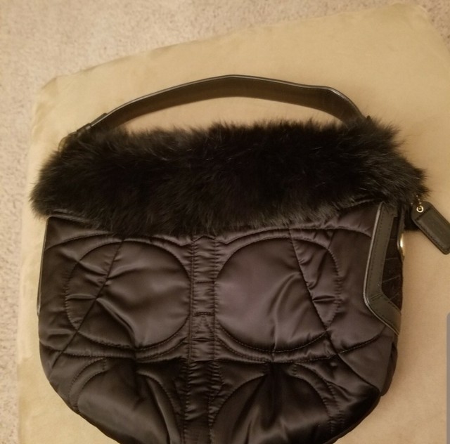 COACH Rabbit Fur Trim PurseRare BrownAUTHENTIC and eBay