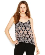 Bar III Women's Tank top Shoulder Straps Black Combo XS 