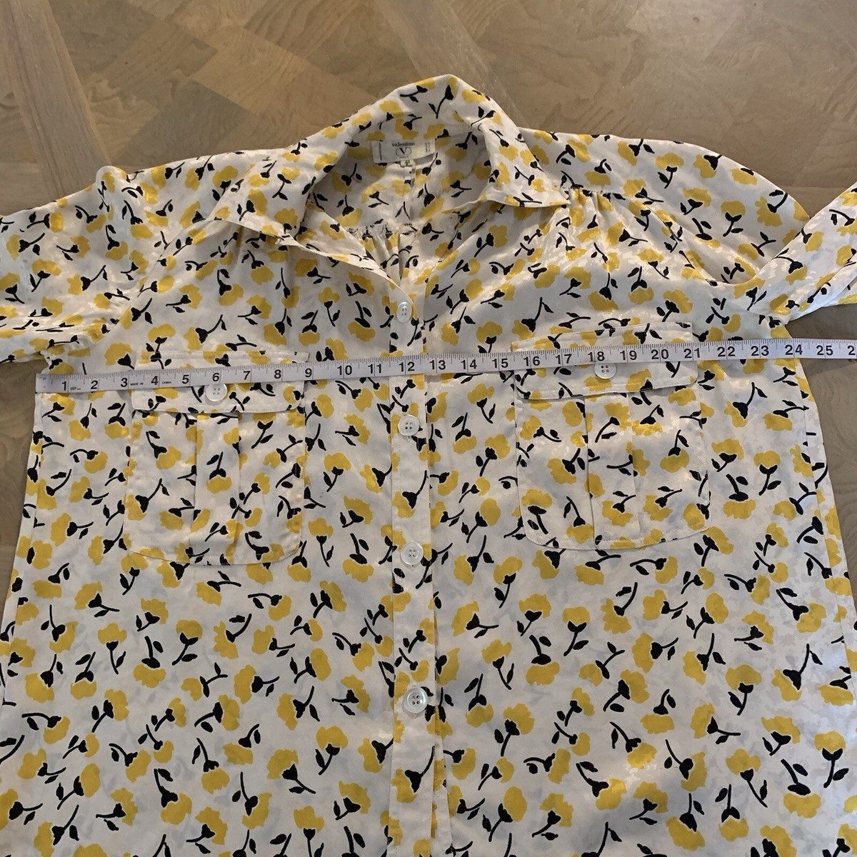 美品　VALENTINO ROMA トップス Valentino Roma Vintage Floral Top Yellow Cream Size 6 Button