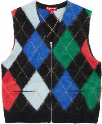 SUPREME Brushed Mohair Blend Argyle Zip Up Vest XL | eBay